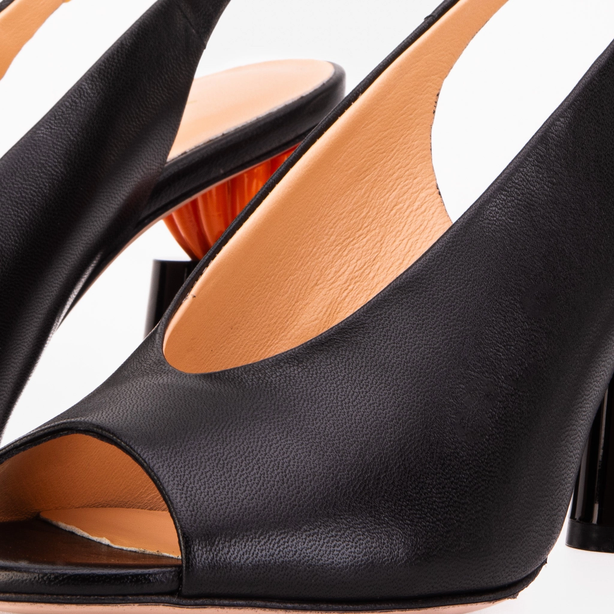 The Cimla Pumpkin Heel Black Leather Women Sandal