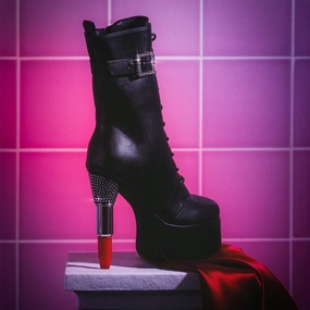 Thrill Me Lipstick Heeled Boots - Black