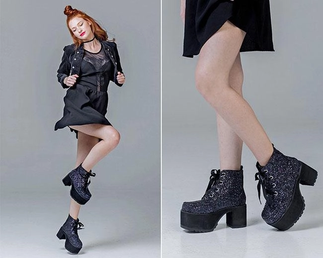 TUK-A9274L Black Jewels Glitter Nosebleed Boot
