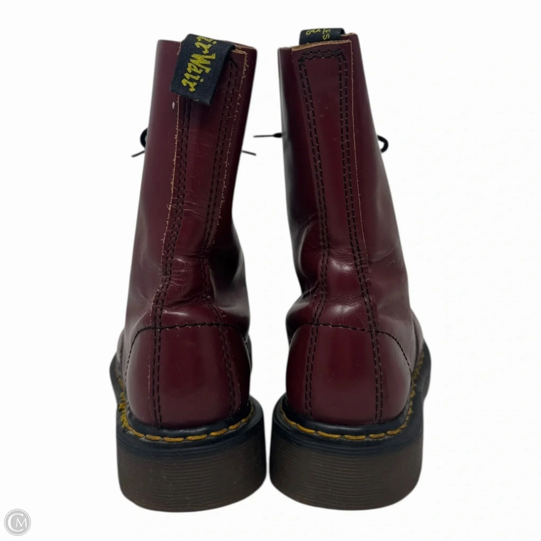 Vintage Made in England 1490 Smooth Leather Mid Calf Boots By Dr Martens In Cherry Red, Size: 6