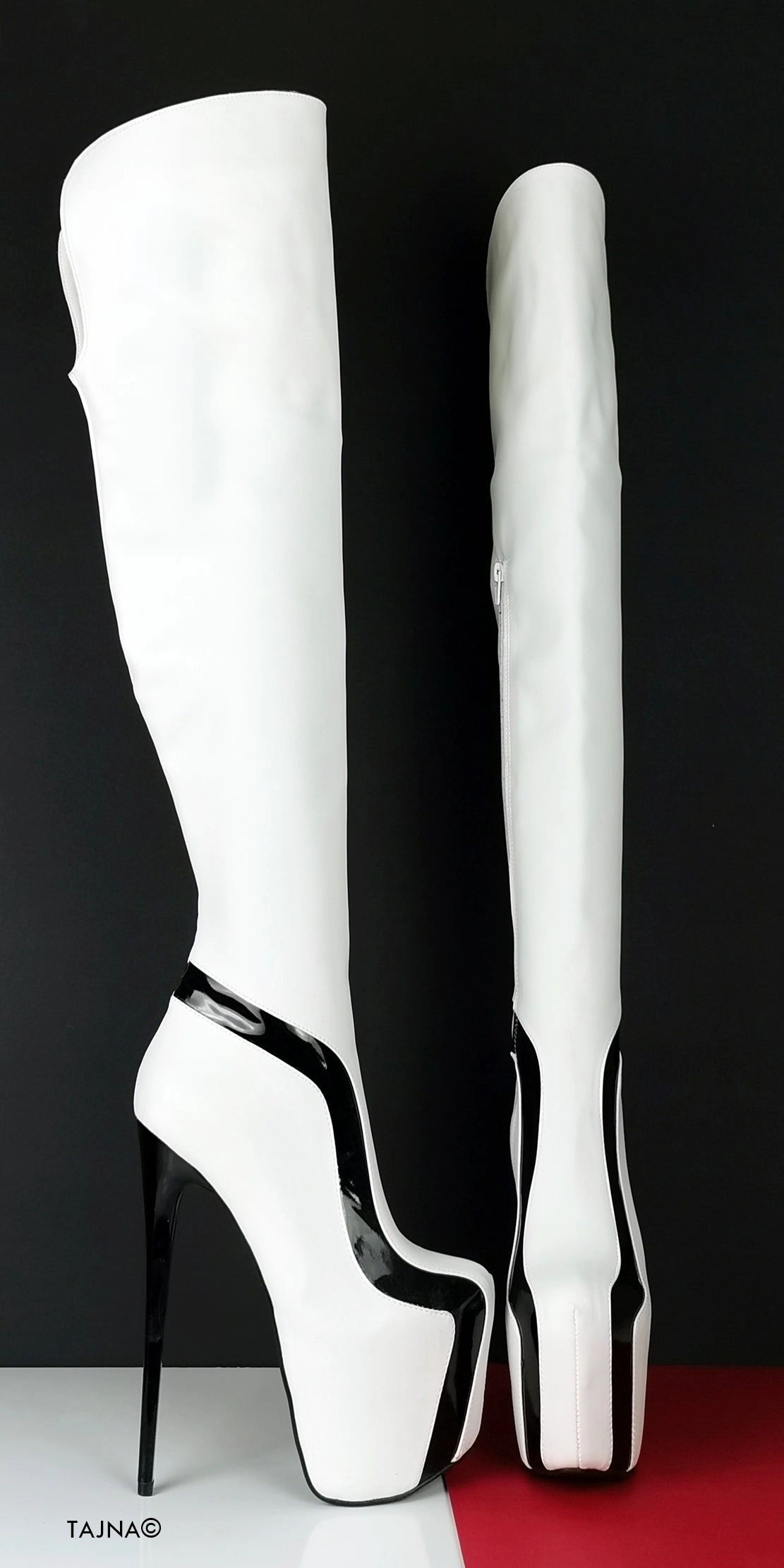 White Black Detail Knee High Boots